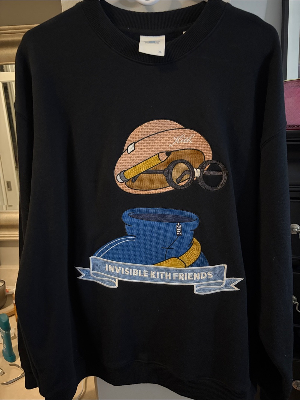 Kith Black Crewneck with Colorful 'Invisible Kith Friends' Graphic 100% cotton